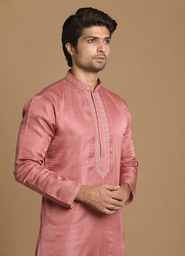 Pink Booti Jacquard Kurta Set image number 0